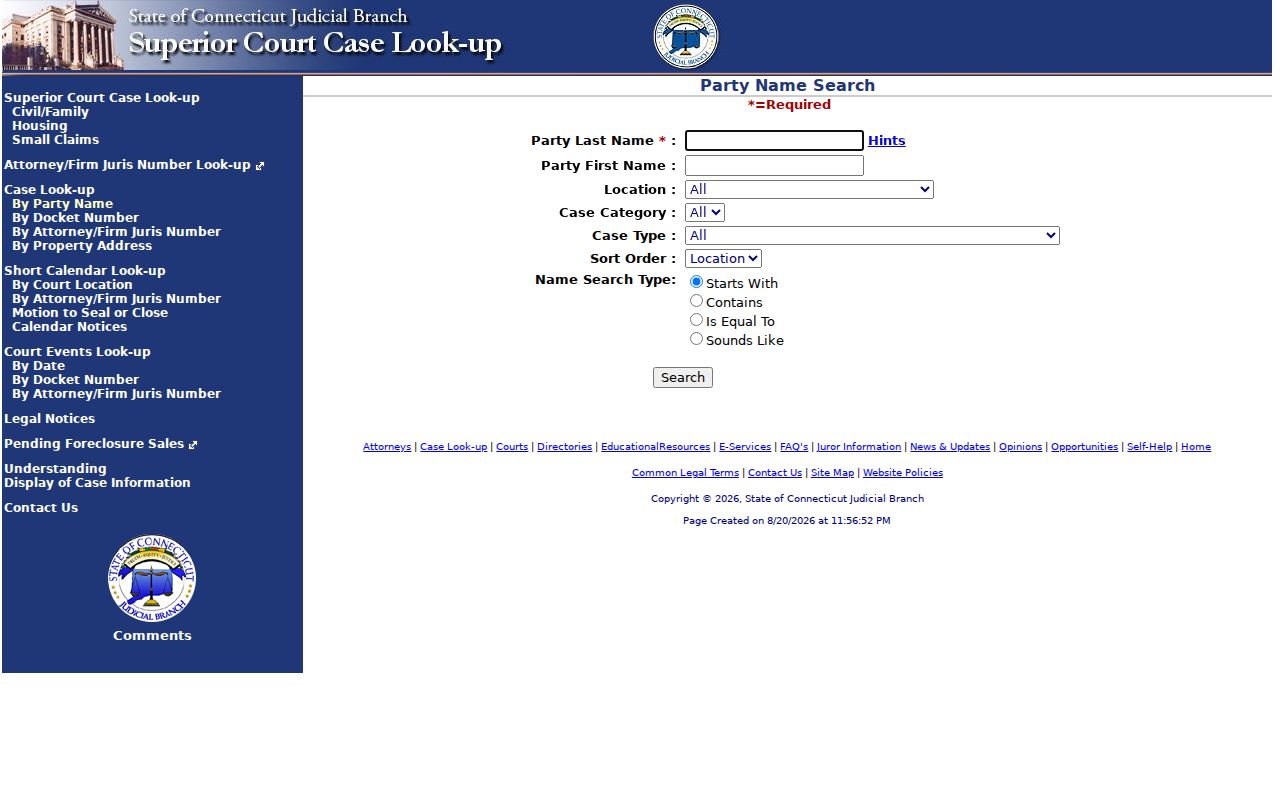 New London residents directory Connecticut civil party search