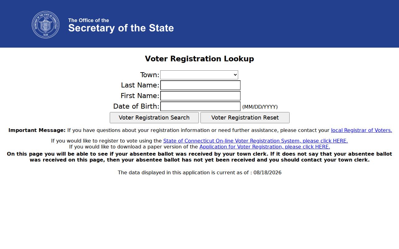 New London residents directory Connecticut voter lookup form