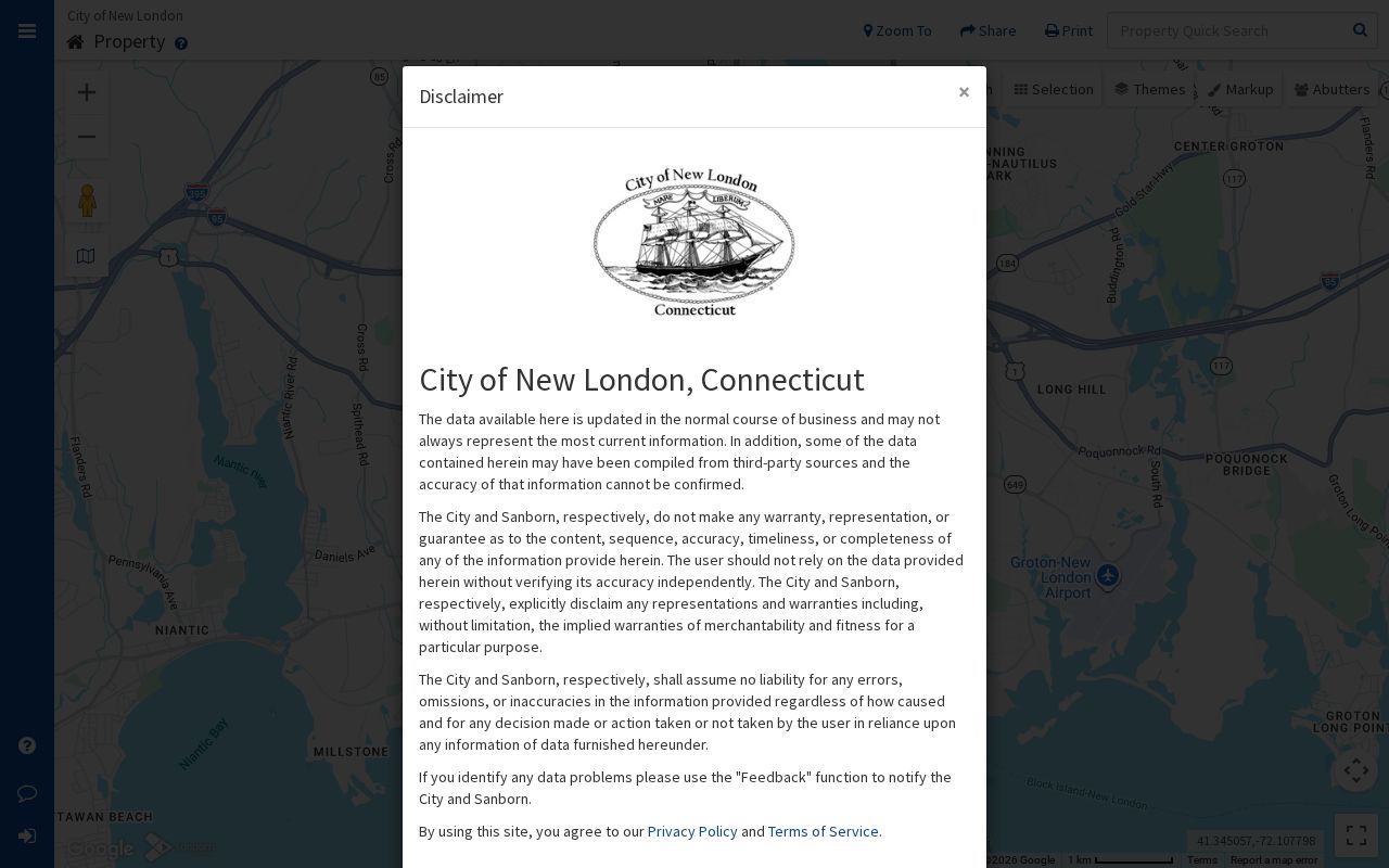 New London neighbors MapGeo parcel and abutters viewer