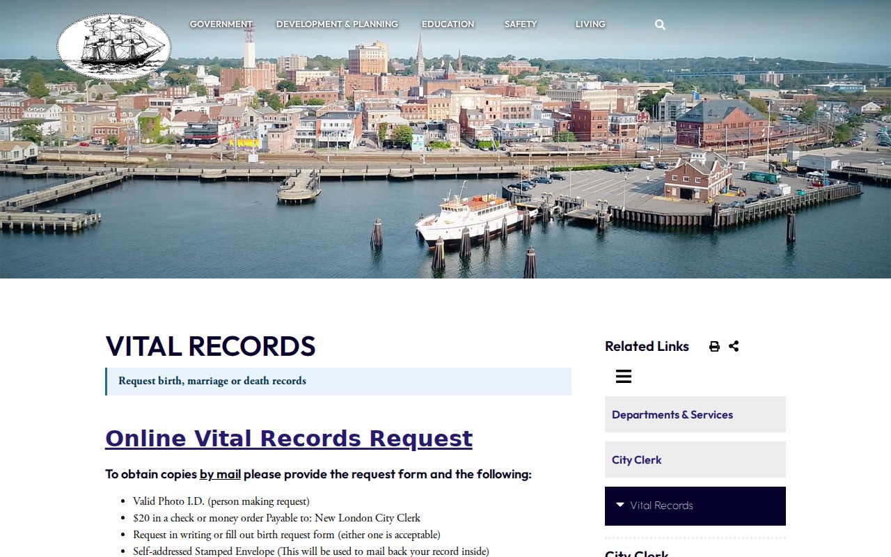 New London resident lookup view of local vital records request guidance