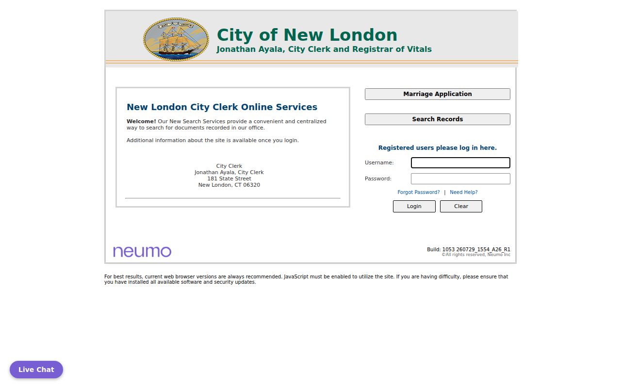 New London street directory CountyFusion deed index interface